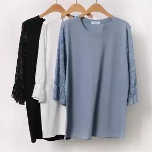 빅사이즈사랑해요 9395L106 7부레이스망사 티셔츠 OL