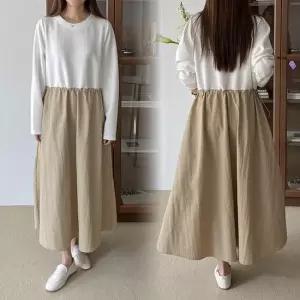 위쉬몰 SM 로페하프배색긴팔원피스 Q697H403) 빅사이즈