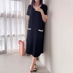 빅사이즈사랑해요 Q923L404 라운딩배색포켓롱원피스 BS