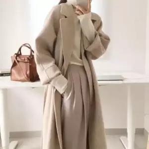 겨울코트 클래식한 디자인 카라 허리끈 여성 모직 롱코트