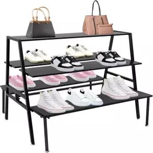 PoMuMOCic 금속 신발/핸드백 소매 진열대 산업용 진열 테이블 3단 대형 부티크 소매점용 레트로 유닛 수납