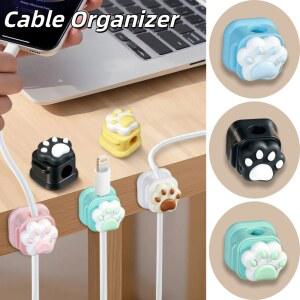 케이블 정리기 플라스틱 데이터 홀더 고양이 발 모양 와인더 와이어 자가 접착 관리 오 코드