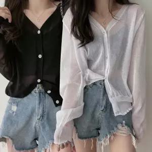 [라일리여성의류] Rly 여성 v넥 시스루 얇은 니트 가디건 여름 아우터