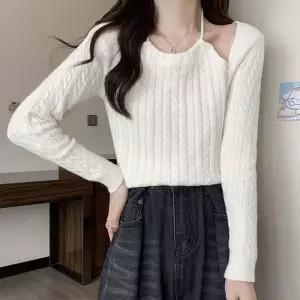 [라일리여성의류] Rly 여성 꽈배기 끈나시 오프숄더 니트 볼레로 홀터넥