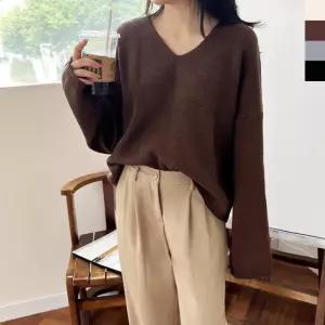 [라일리여성의류] Rly 여자니트티 티셔츠 롱 브이넥 코디 여자니트 봄