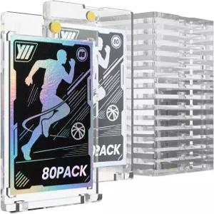 80개 130개의 Pt 아크릴 마그네틱 카드 홀더 2.5인치 x 3.5인치 원터치 투명 케이스 수집 보관 및