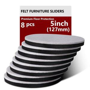 8개입 5인치 펠트 가구 이동 슬라이더 (하드우드 바닥용) 재사용 가능한 패드
