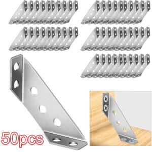 40/50개 스테인리스 스틸 앵글 브래킷 범용 가구 직각 고정 캐비닛 사다리꼴 레이어 보드 커넥터