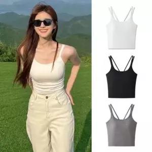 여성 크로스 끈나시 브라탑 캡내장 런닝 브라렛 이너웨어 끈조절