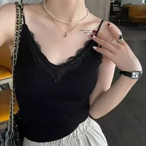 브이넥 레이스 캡나시 여성 이너웨어 골지 슬리브리스 끈나시