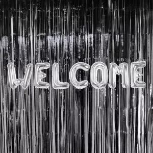 은박 풍선 웰컴 실버 + 커튼 블랙 세트 파티 기념일