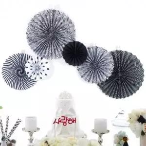 환타스틱 파티 장식 팬세트 6개입 블랙패턴 생일 웨딩