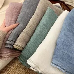 롱 봄 여름 여성 피그먼트 레이스 린넨 면 스카프