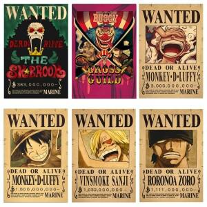 원피스 Luffy Gear 5 Nika Billion Bounty Wanted 포스터 4 황제 애니메이션 액션 피규어 빈티지 벽 장식