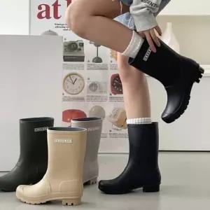 여성여름부츠 사이드 레터링 포인트 여성용 미들 레인부츠