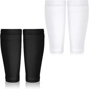 2쌍의 정강이 보호 소매 축구 커버 부드러운 양말 통기성 남성용 스포츠 블랙 앤 화이트 홀더