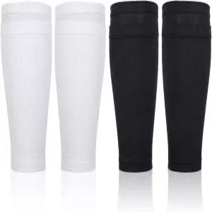 2쌍의 성인 청소년 축구 신 가드 슬리브 양말 패드 스포츠용 포켓이 있는 부드러운 통기성 다리 소매 홀더