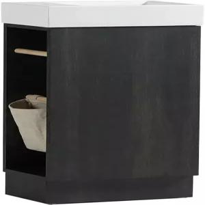 JINDOLI 16인치 소형 욕실 세면대 - 블랙 작은 공간 핏 화장지 홀더 2개 및 수납 포켓 조절 가능한 선반