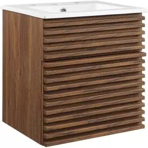 모드웨이 렌더 18인치 월넛 화이트 벽걸이 욕실 세면대