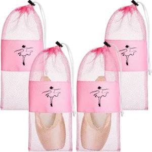 샤피 4개 포인트 신발 가방 메쉬 댄스 보관 발레 액세서리 드로스트링 파우치