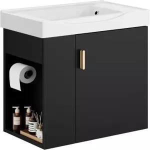 작은 공간을 위한 싱크대가 있는 피에스티나 20인치 프리어셈블 블랙 플로팅 욕실 세면대 벽걸이 캐비닛