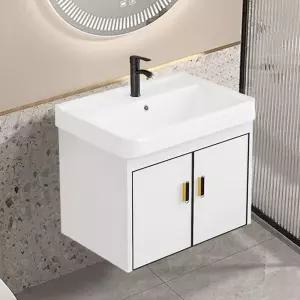 힐리브스홈 20인치 얕은 화이트-블랙 벽걸이 컴팩트 욕실 미니 배니티 싱크대 포함 플로팅 설계