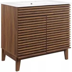 모드웨이 렌더 30인치 욕실 세면대와 월넛 화이트 색상의 싱크대