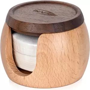 IKAPE 에스프레소 커피 액세서리 200개 51mm 종이 필터 교체용 퍽 나무 수납 홀더 포터필터 바스켓과 호환