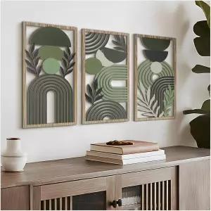 비야 보호 견고한 나무 조각 벽 아트 세트 3개 기하학적 미니멀리스트 홈 데코 패널 거실 침실 복도용