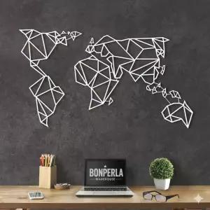 본페라 기하학 세계 지도 금속 벽 아트 - 홈 오피스 거실용 현대 장식 흰색 39.4 x24.8