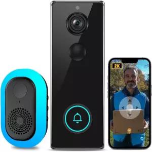 PGST 2K 무선 비디오 초인종 카메라 월 요금 없음 정면도 보기 야간 시야 AI 동작 감지 배터리 구동 간편한