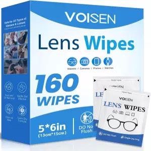 안경용 VOISEN 렌즈 물티슈 160팩 클리너 미리 보습된 개별 포장 긁힘 방지 고글 카메라 휴대폰에