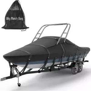 터섬 1200D 솔루션 염색 100 방수 스키 및 웨이크보드 타워 보트 커버 11+6개의 PCS 방풍 스트랩 장착 V-헐