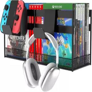 알리엔 비디오 게임 저장 타워 게이밍 홀더 선반 PS4/PS3/Xbox 시리즈/CD/DVD용 컨트롤러 후크가 장착된