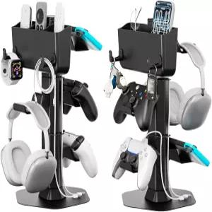헤드폰 및 컨트롤러 스탠드 데스크용 PS5/PS4/Xbox/스위치 게임 홀더 보관함이 있는 게이밍 헤드셋 원격