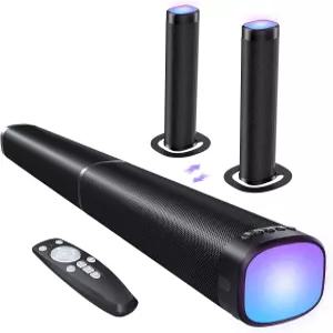 스마트 TV용 FHNFHN 사운드 바 3개의 다이내믹 RGB 조명이 있는 100W 블루투스 5.3 ARC/Opt/AUX 연결 볼륨