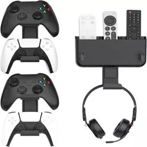 드릴이 없는 컨트롤러 및 헤드셋 리모컨 벽걸이 마운트 PS5/PS4/XBOX/스위치용 게이밍 4 걸이 후크 헤드폰