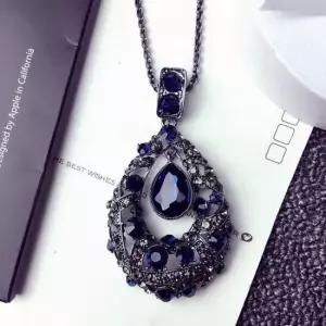 보석 블루 크리스탈 물방울 긴 큰 롱 패션 목걸이 박스증정