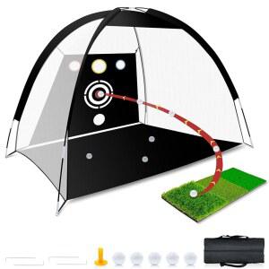 골프 네트 - 5개의 리얼 볼, 트라이 터프 매트 및 휴대용 가방으로 업그레이드된 올인원 10x7피트 연습 네트, 야외에서 그네를 운전할 수 있는 내구성 타격
