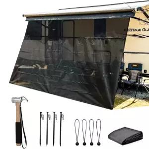 지퍼가 달린 RV 차양막 - 블랙 메시 캠핑카 유니버설 트레일러 접지 네일 해머 세트 포함