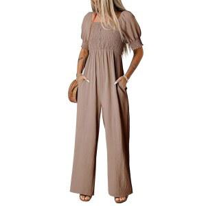 여성용 도코투 점프슈트 2026 여름 랜턴 소매 롬퍼스 와이드 레그 캐주얼 포켓 포함