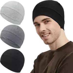 Qearl 3 PCS 코튼 스컬 캡 경량 비니 수면 모자 스웨트 위킹 사이클링 러닝 헬멧 라이너 남성용 멀티컬러