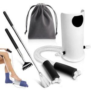 시니어용 양말 보조 장치 및 신발 뿔 키트 - 도우미 쉽게 켜고 끌 수 있고, 구부러짐 없음, 연장 긴 뒷면 긁힘 조절기