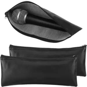 XLiUAX 2팩 마이크 케이스 가방 블랙 지퍼 파우치 PU 가죽 보관 무선 여행용 충격 방지 보컬 프로텍터