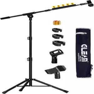 1파운드 미만의 가벼운 마이크를 위한 GLEAM 스탠드 - 휴대용 가방 클립 2개 노래 공연 결혼식 무대 및