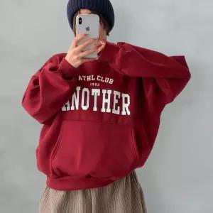 [옷자락]여성 겨울 기모 레터링 후드티 와인색 겨울 맨투맨