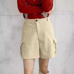 [옷자락]여성 카고 골덴 반바지 빅사이즈 와이드 기모 숏팬츠