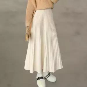 [옷자락]여성 겨울 시즌 니트 롱 플리츠 치마