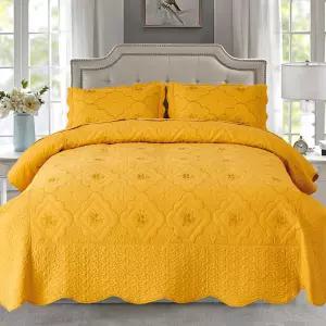 Cmfshape 꽃 자수 퀼트 세트 퀸 침구 3피스 클래식 다이아몬드 패턴 모든 시즌을 위한 울트라 소프트 경량