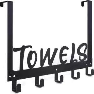 고히오 오버 더 도어 후크 욕실용 수건 홀더 코트 5개가 달린 걸이 랙 행거 타월 침실용 블랙